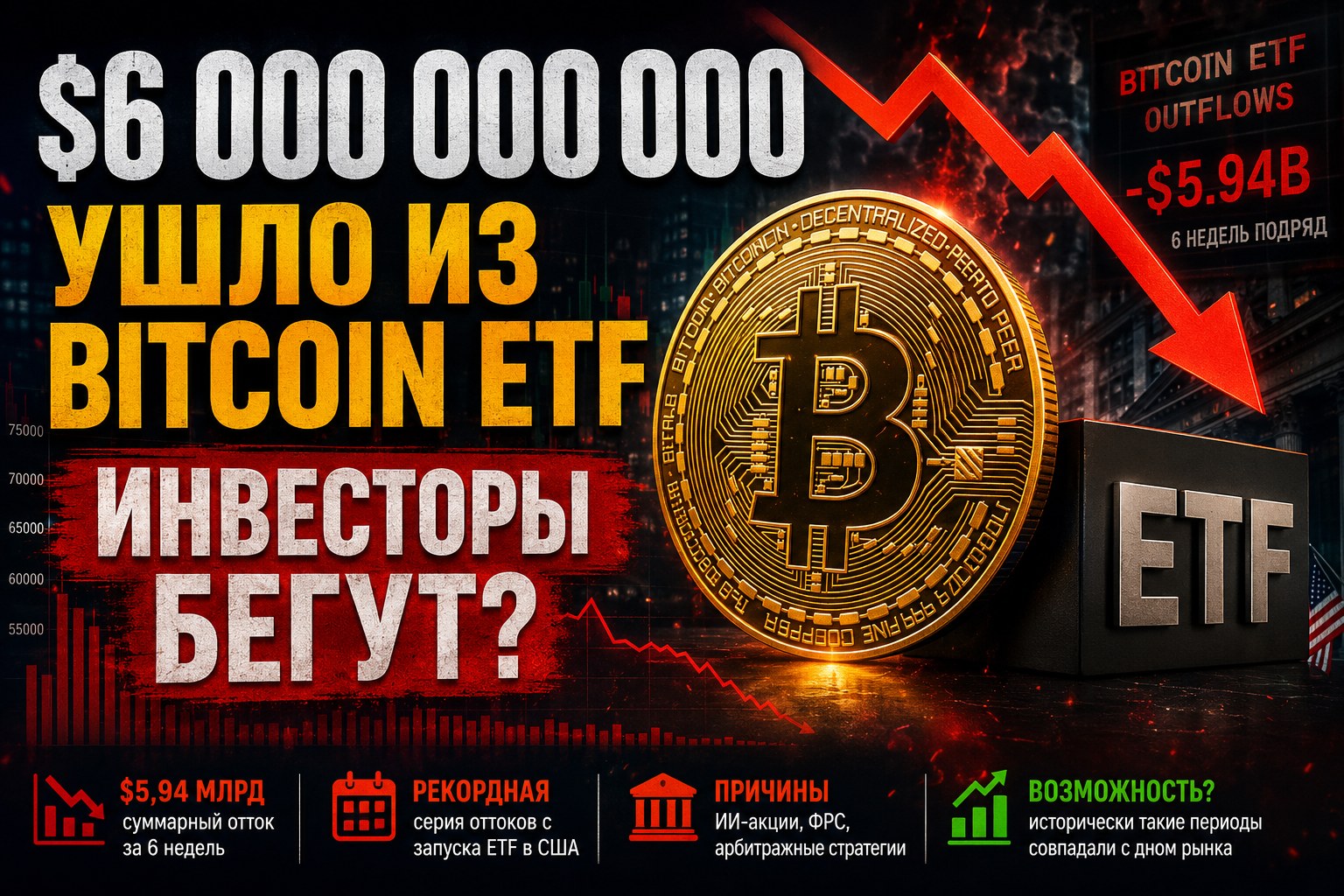 Инвесторы вывели почти 6 млрд долларов из Bitcoin ETF